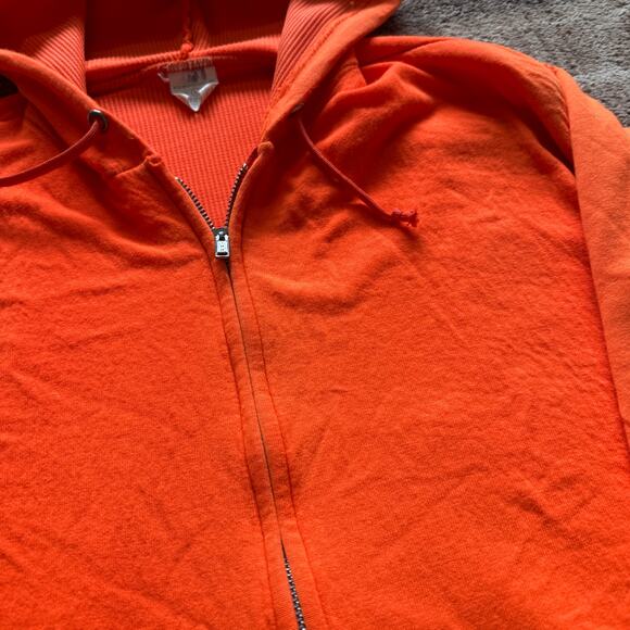 Men's Vintage 80's Waffle Lined Bright Orange Zip Up Hoodie Sweatshirt Sz Large - Picture 9 of 12